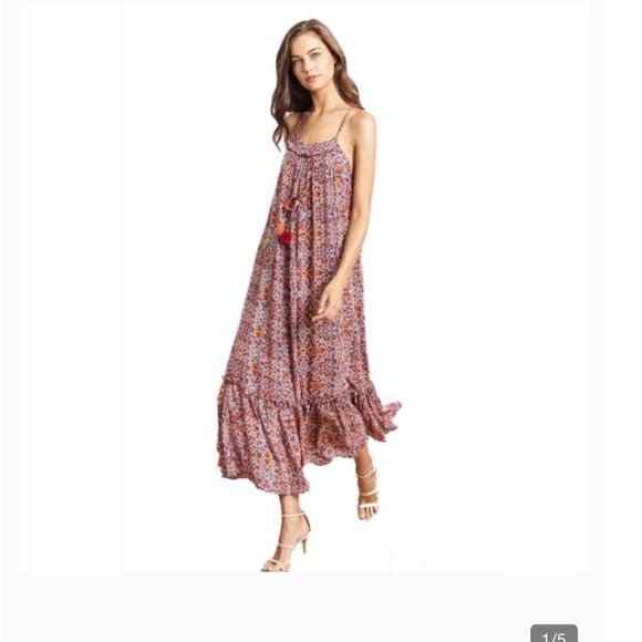 Misa Los Angeles Dresses & Skirts - MISA Los Angeles Boho Paisley Maxi Dress Burgundy Orange Tassel Spaghetti Strap